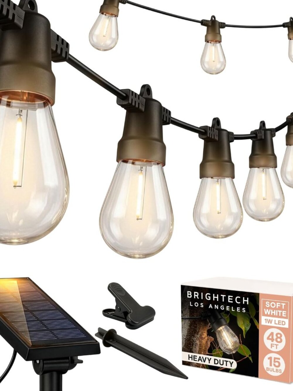 Ambience Pro Solar Powered Outdoor String Lights, 48 ft Commercial Grade Waterpr